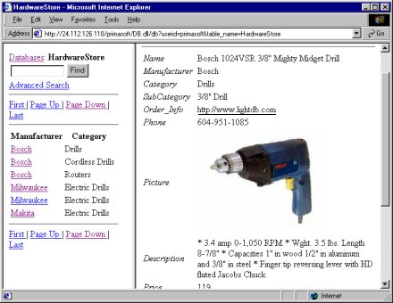 PrimaSoft Web dB Server - Web database organizer.