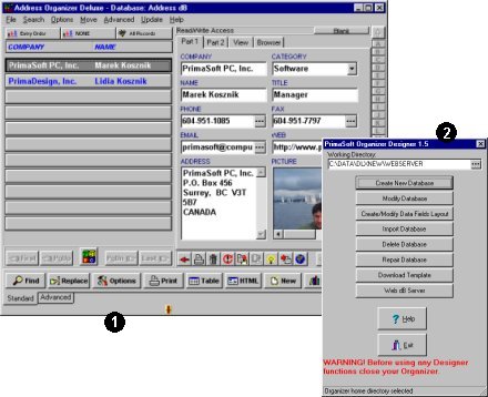 desktop database, organizer