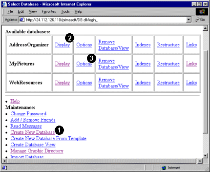 web database, account window